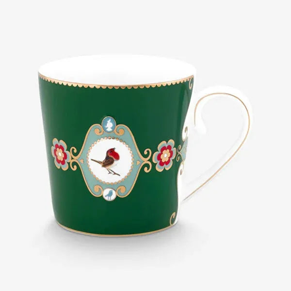 Koyu Yeşil Porselen Kupa 250 Ml Love Birds