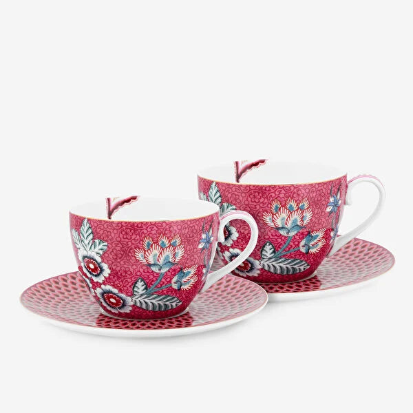 Pip Studio Flower Festival Kırmızı Porselen Çay Fincan Seti 51004147