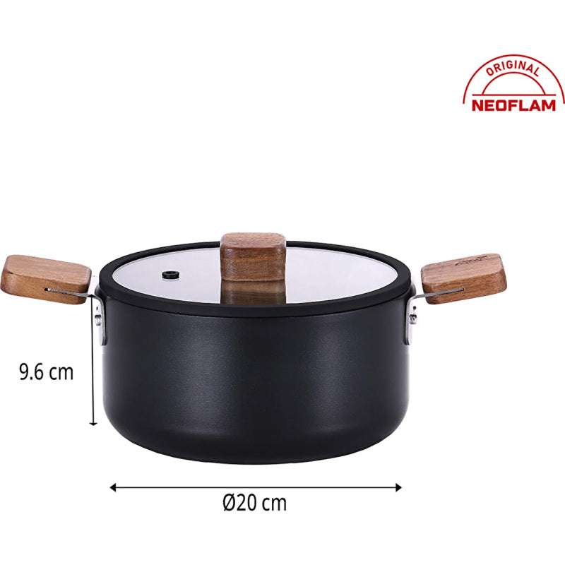 Neoflam Bien Black Indüksiyonlu 20 cm Tencere Akasya Ağacı Sap ve Kulplu